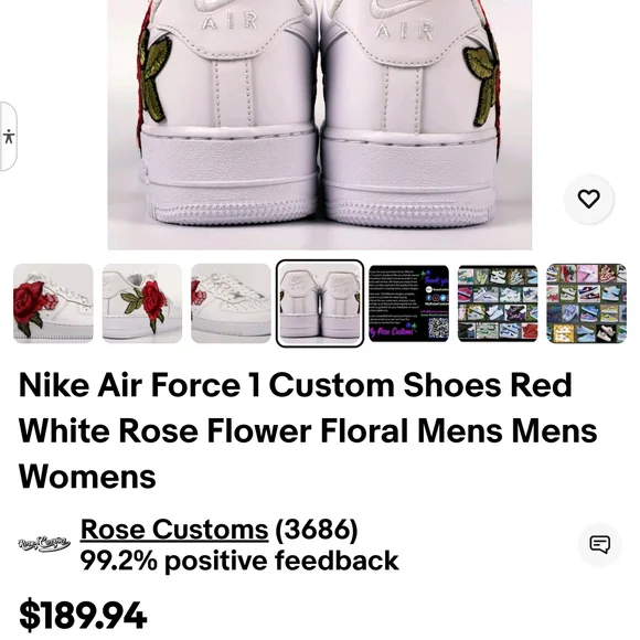 Ladies Nike Air Force 1 Size 9 Custom Embroidered Sneakers - Picture 2 of 4